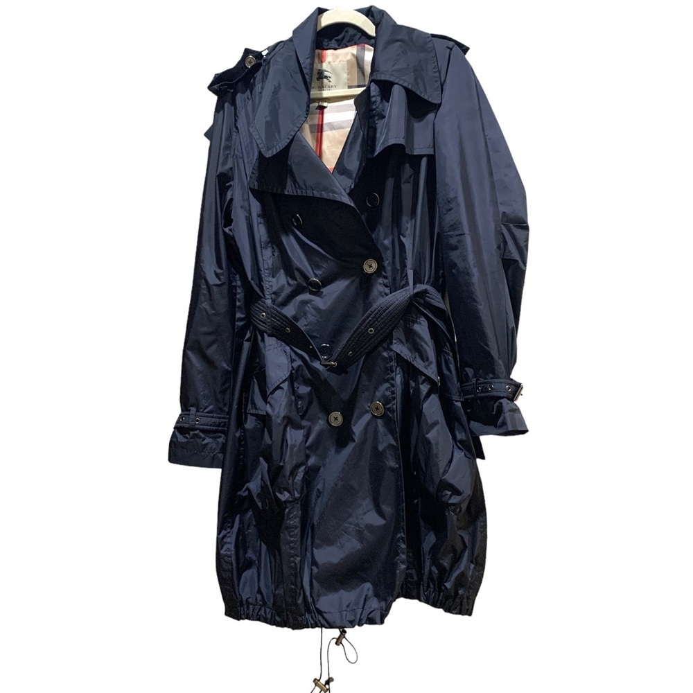 Burberry Rain Coat Size 12 Navy Nylon With Hood